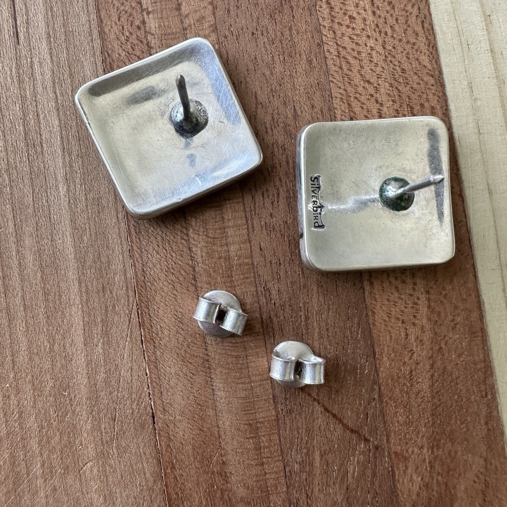 Vintage Silverbird Earrings 0.625 Inch‎ Geometric Maze Square 925 Sterling 11.6g - Picture 5 of 10